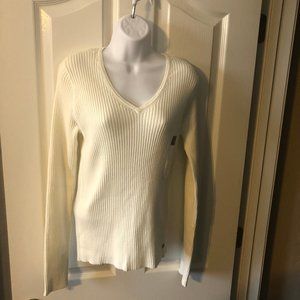 CK Jeans Cream Ribbed V-Neck Sweater, NWT